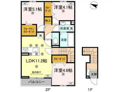 ラ・フルールII(3LDK/2階)の間取り写真