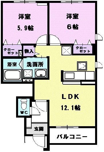 TSメゾン II(2LDK/1階)の間取り写真