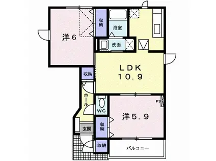 バーシア北埼(2LDK/1階)の間取り写真