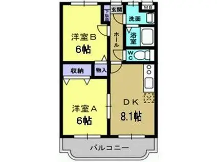 Y.M.ジェイド(2DK/4階)の間取り写真