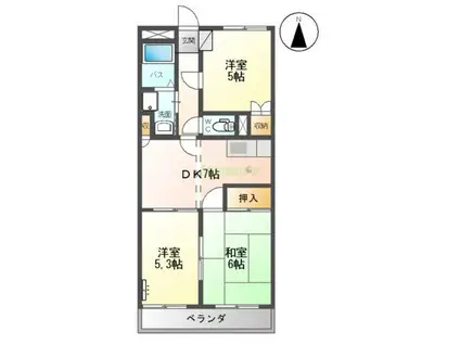 ハイブリッドレジデンスVII(3DK/2階)の間取り写真