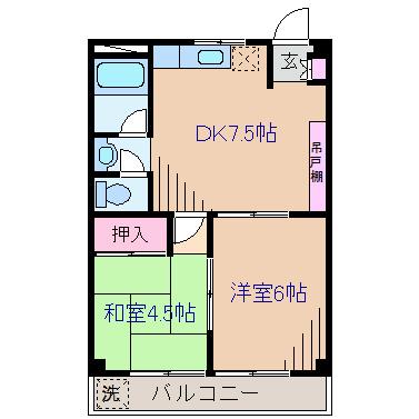大倉山マンション(2DK/3階)の間取り写真