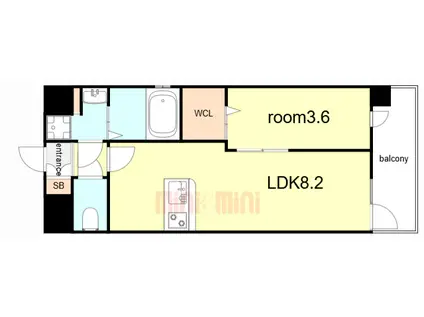 レジュールアッシュ神戸湊川公園(1LDK/8階)の間取り写真