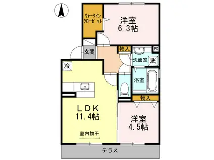 グランユニティーD棟(2LDK/1階)の間取り写真