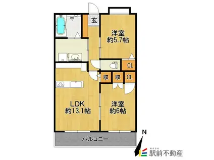 ラ・プルミエール(2LDK/3階)の間取り写真