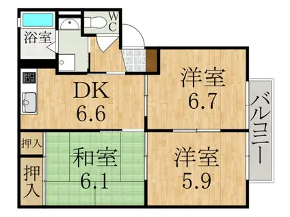 バリュージュII(3DK/2階)の間取り写真