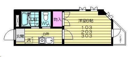 スカイヒルズ川内(1K/1階)の間取り写真