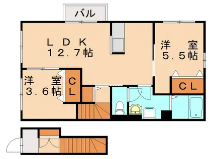 メゾンコンフォース通谷B棟(2LDK/2階)の間取り写真