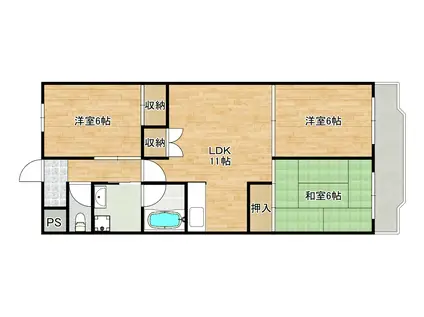 サンウエスト(3LDK/6階)の間取り写真