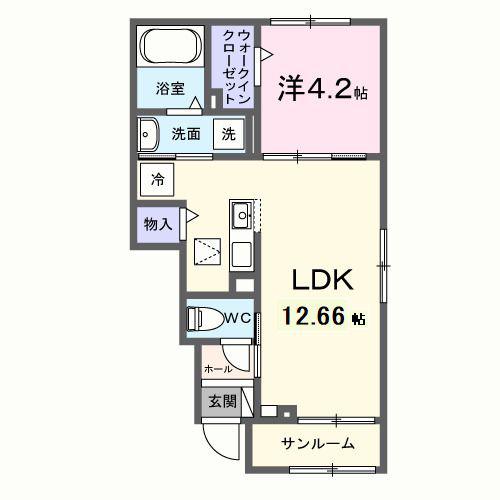 グラムス レビン(1LDK/1階)の間取り写真
