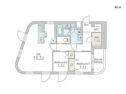 GRANDUO大森山王2(2LDK/2階)の間取り写真