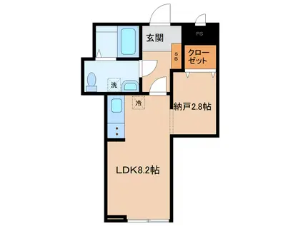 メリディアン多賀城南宮 弐番館(1SK/3階)の間取り写真