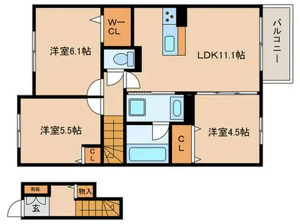 サンハイム八社(3LDK/2階)の間取り写真
