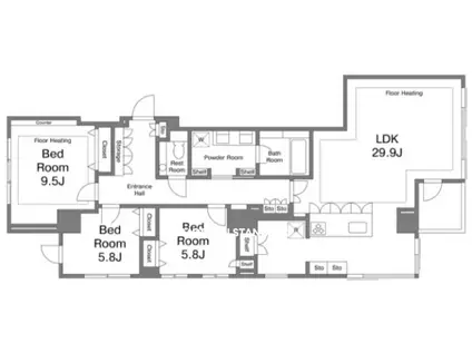 プラウド元麻布(3LDK/3階)の間取り写真