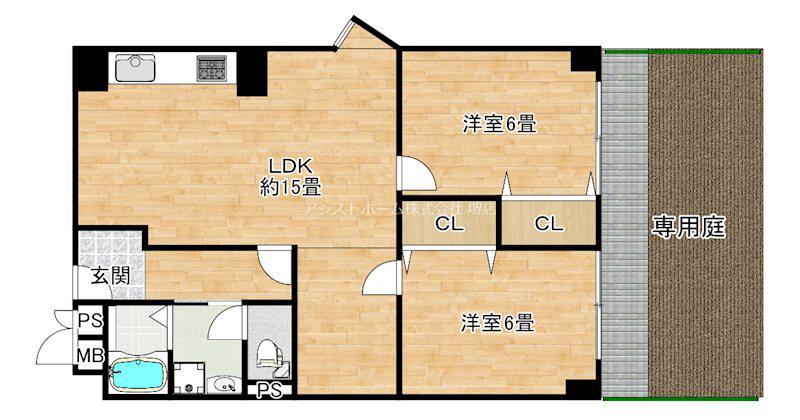 堺フェニックスハイツ(2LDK/1階)の間取り写真