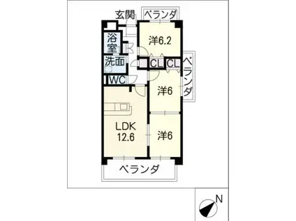 パークサイド(3LDK/2階)の間取り写真