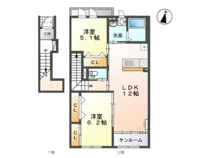 フレア・ルミエール(2LDK/2階)の間取り写真