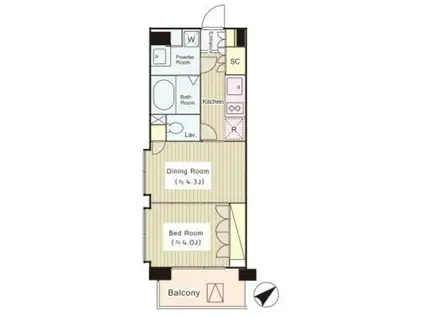 コートラクリア京橋(1DK/6階)の間取り写真