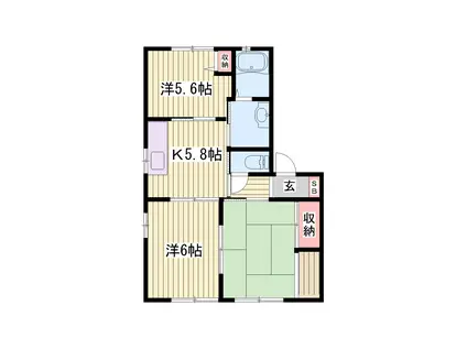 ハピネスB(3K/1階)の間取り写真