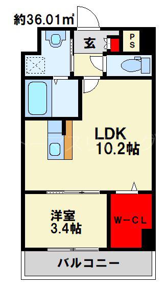 エンラージ・タワー(1LDK/4階)の間取り写真