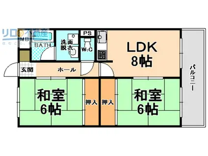 アメニティライフ荻野(2LDK/3階)の間取り写真