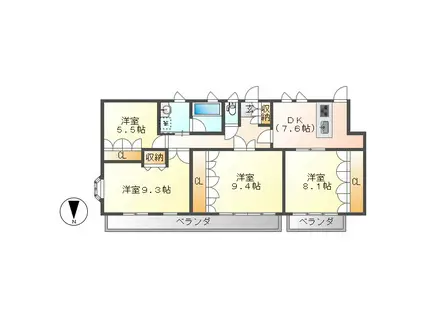 丸山ビル(4DK/3階)の間取り写真