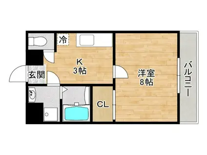 ローレル関大前(1K/1階)の間取り写真