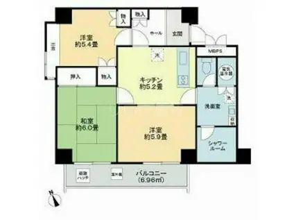 メガロン御殿山(3K/6階)の間取り写真