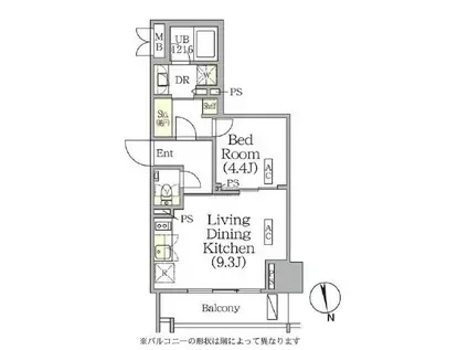 ザ・パークハビオ神楽坂レジデンスサウス(1LDK/4階)の間取り写真