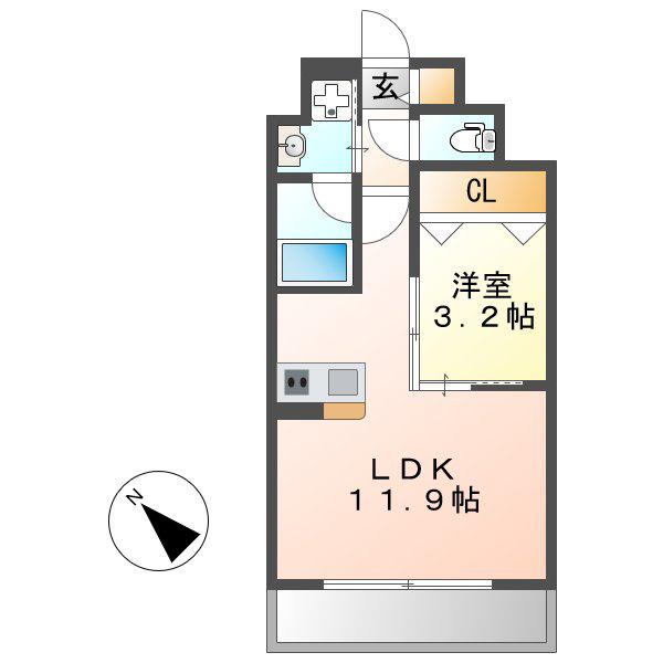 ポルタニグラ千種(1LDK/8階)の間取り写真