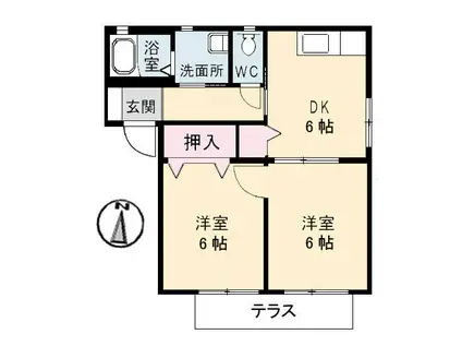 メイプルガーデン B棟(2DK/2階)の間取り写真