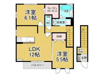 プライムコートD(2LDK/2階)の間取り写真