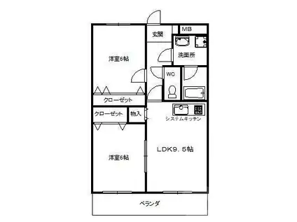 クレールミシマII(2LDK/1階)の間取り写真