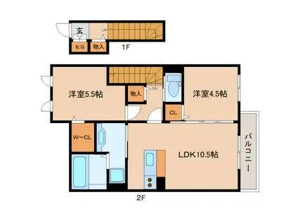 エスポワールII(2LDK/2階)の間取り写真