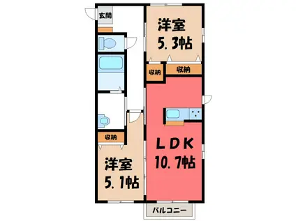 サント・ラフィネ B(2LDK/1階)の間取り写真