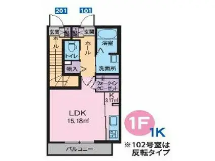 ブランチ(ワンルーム/1階)の間取り写真