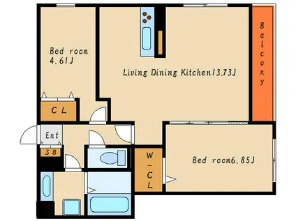シャルムソレイユI番館(2LDK/2階)の間取り写真