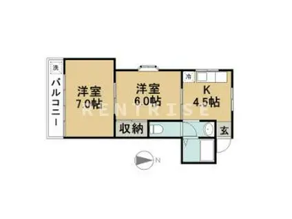 ベルハウス(2K/2階)の間取り写真