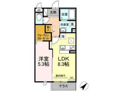 ツインテラスVIII(1LDK/1階)の間取り写真