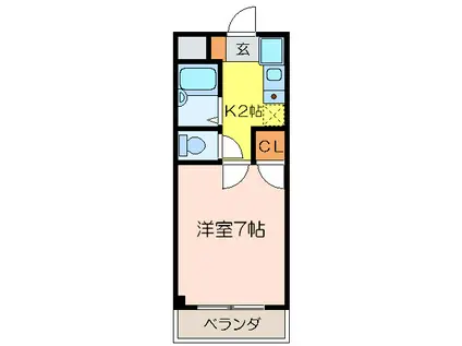 ドルフ亀島IV(1K/1階)の間取り写真