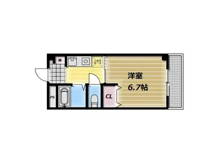 パルフェ俊徳道(1K/2階)の間取り写真