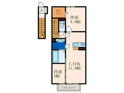 D-ROOM泉台A棟(2LDK/2階)の間取り写真