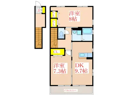 ラ・メゾン中央B棟(2DK/2階)の間取り写真