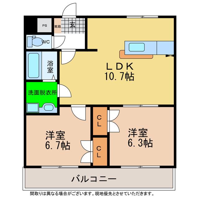 ルミナスハイム羽浦(2LDK/1階)の間取り写真