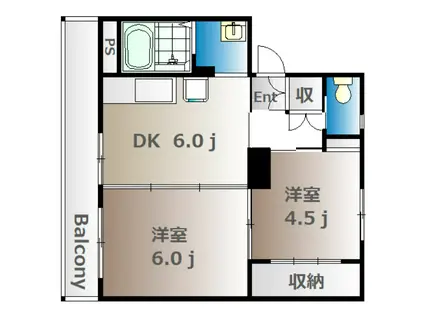 ヴィラナリー建部1号棟(2DK/4階)の間取り写真