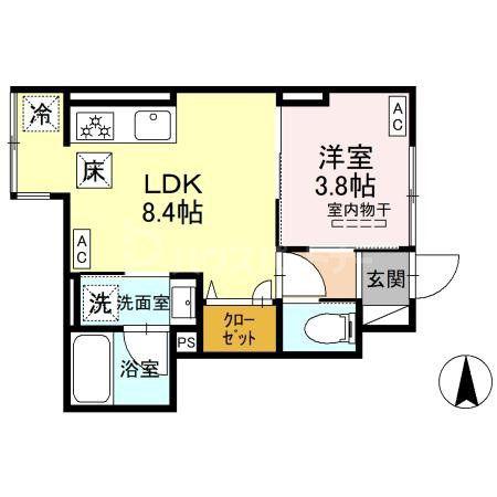 セレスティア竹ノ塚(1LDK/1階)の間取り写真