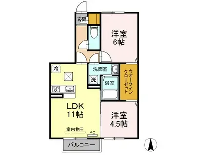 レスポワールA棟A103(2LDK/1階)の間取り写真
