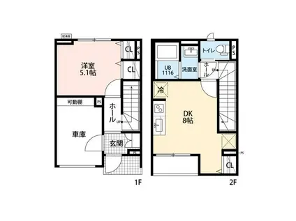 エスポワール三郷B棟(1DK/1階)の間取り写真