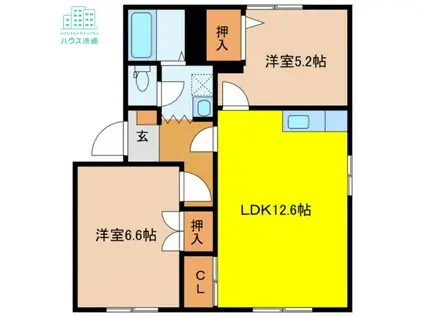 カーサ真城B(2LDK/2階)の間取り写真