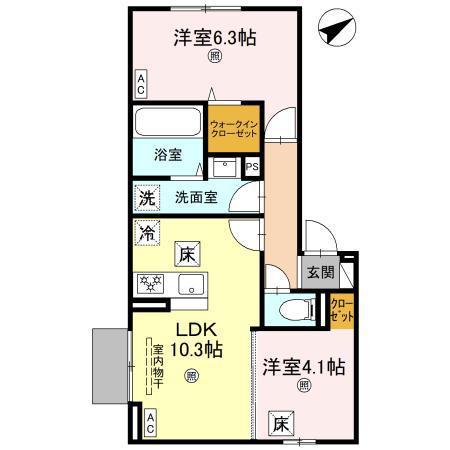D-ROOM西矢倉(2LDK/1階)の間取り写真